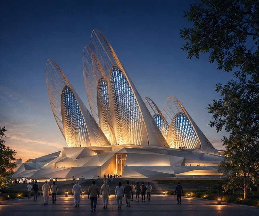 Abu Dhabi landmark architecture at dusk